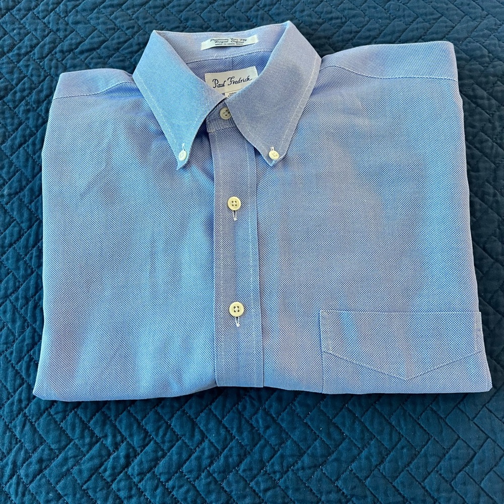 Paul Fredrick Premium Royal Oxford Mens Blue Dress Shirt Size 16.5